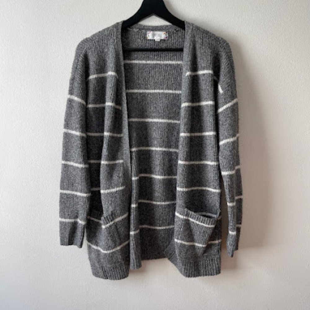 Grey and White Striped Cardigan